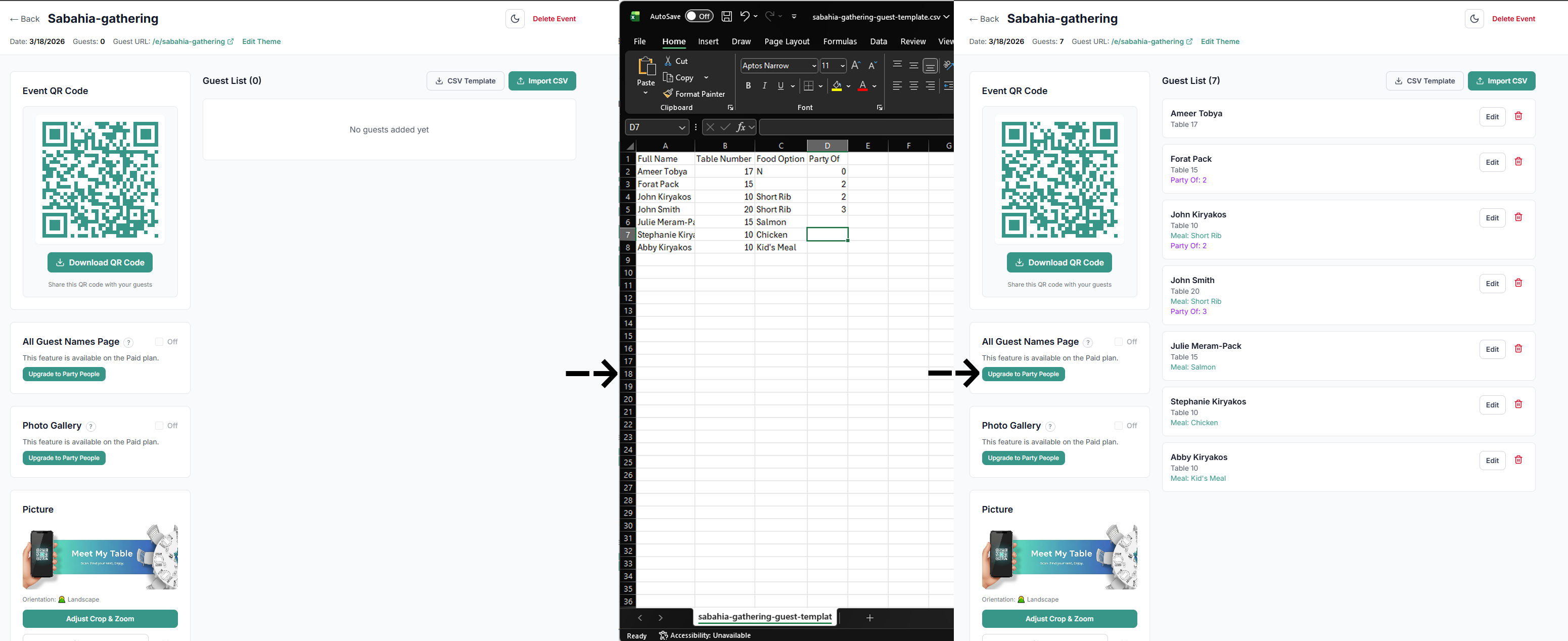 CSV import: spreadsheet data imported into the app